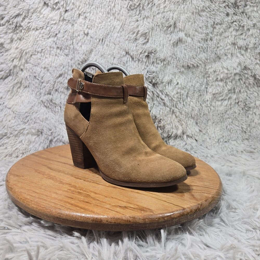Guess Bethel Zip 3" Heels Women Size 6.5M Brown Leather Ankle Boots Booties